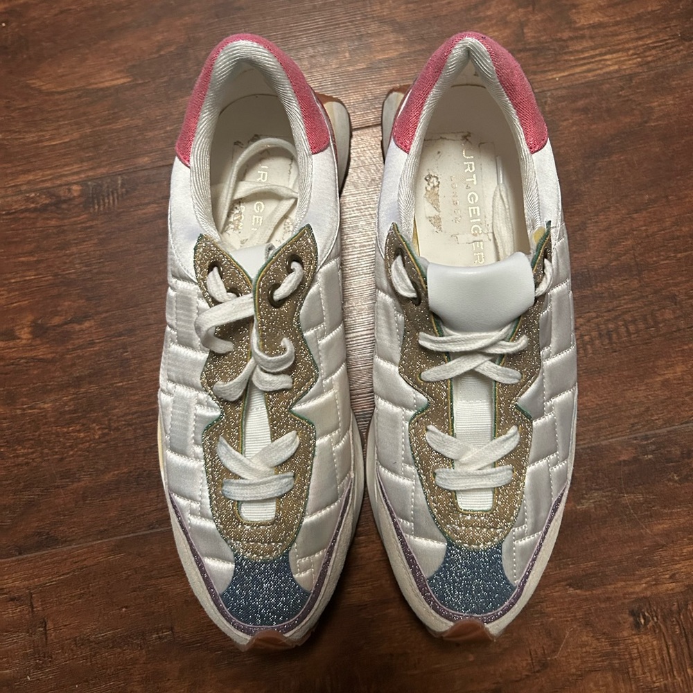 Kurt Geiger London Quilt Trainer sneakers white, pink, & gray colorway sz 40